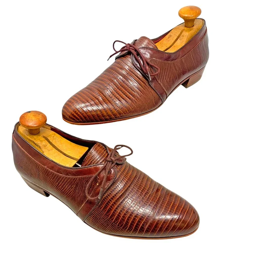 Vintage Rodolfo‎ Valentino Collection Brown Embossed Leather Dress Shoe